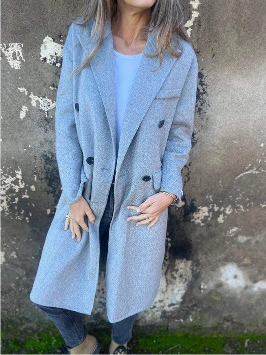 Women's Mid-length Lapel Long Sleeve Double-breasted Casual Jacket